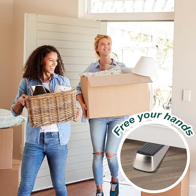 2 Pack Door Stoppers,Zinc Alloy Door Stop with Anti-Slip Rubber Base,Heavy Duty Door Wedge for Bottom of Door,Door Holder to Keep Open,Includes Silencer Pads,Silver