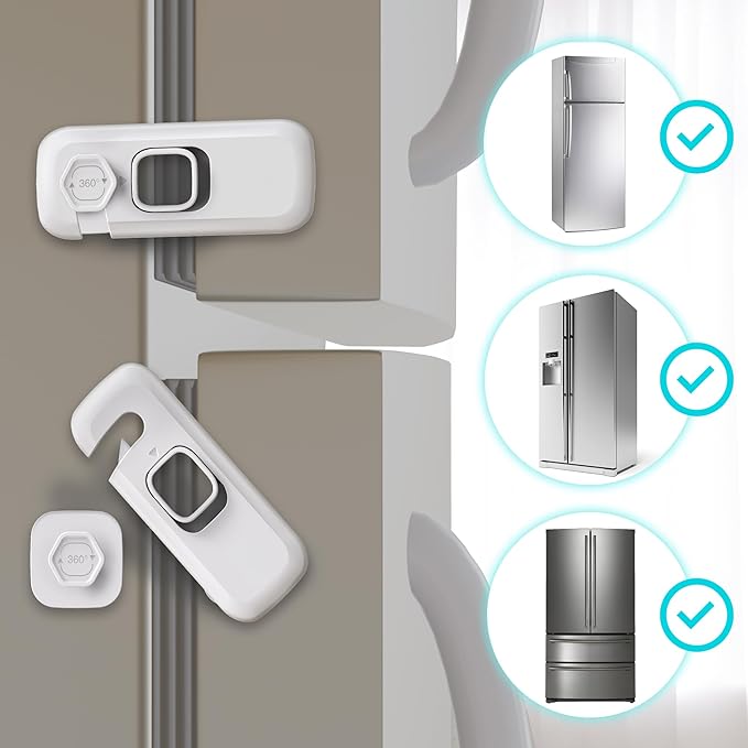 Heart of Tafiti 5 Pack Fridge Lock, Child Proof Refrigerator Lock, French Fridge Door Latches, Baby Safety Locks for Cabinet, Cupboard, Drawers, Oven, Closet, Strong Adhesive-Easy to Install, White
