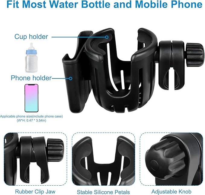 Accmor Stroller Cup Holder with Phone Holder, Universal Cup Holder, 2-in-1 Cup Phone Holder for Stroller, Bike, Walker, Wheelchair