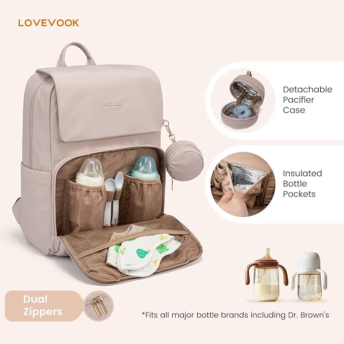 LOVEVOOK Diaper Bag Backpack, Baby Travel Bags for Boys & Girl, Toddler Waterproof Diaper Bag w/Changing Pad (Camel, 15.6''-Small)