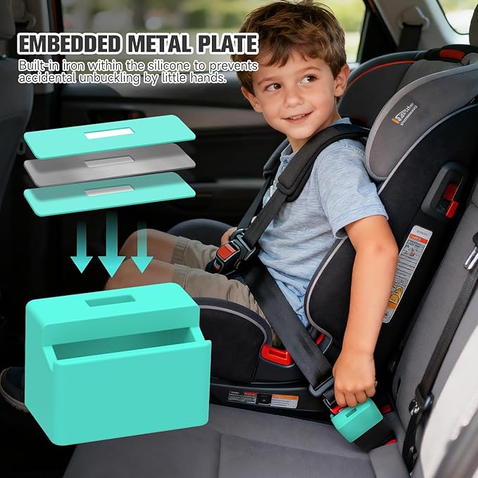 Morlike Silicone Seatbelt Secure Buckle Safety Cover Lock | Keep Children Safe in Car Seat and Prevent Kids from Accidentally Unbuckling | Buckle Guard Fits Almost Vehicles (Blue)