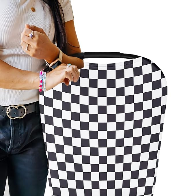 Little Jump Multi-use Baby Carseat Cover, Breathable Nursing Cover, High Stretchy Infant Carseat Canopy, Stroller Cover, Car Seat Covers for Bbies, Boys & Girls(Black Checkered)