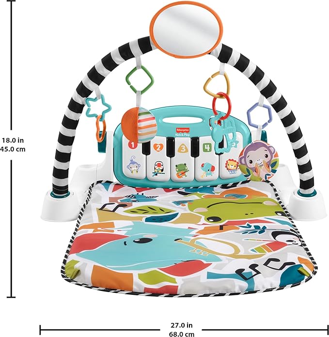 Fisher-Price Baby Activity Mat Glow & Grow Kick & Play Piano Gym, Blue, Musical Learning Toys for Ages 0+ Months, Spanish Version