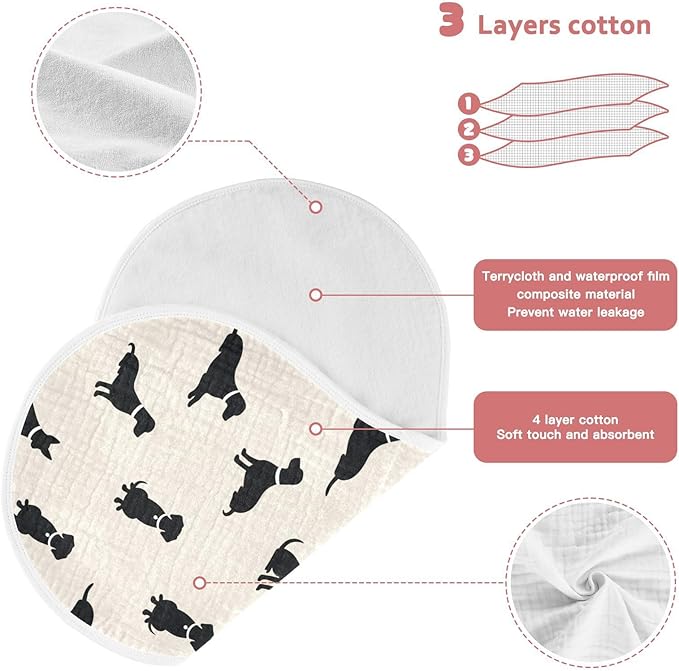Qinllo 4 Pack Muslin Burp Cloths Dogs Beige Cotton Baby Burp Cloths Absorbent Soft Burping Cloth Washcloths for Newborn Babies Boys Girls 22x11 Inch