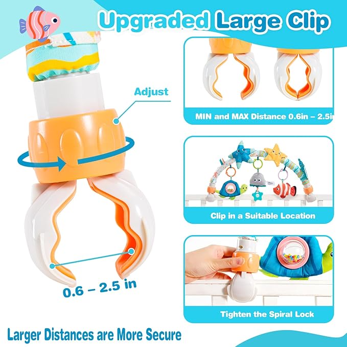 Jollybaby Musical Bassinet Stroller Crib Mobile Toy for Baby 0-6-12 Months, Infant Clip On Arch Hanging Toy with Music, Montessori Sensory Nursery Mobiles Attachment Toy for Newborn Gift - Starfish