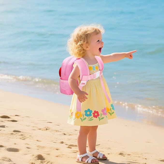 Toddler Backpack with Leash, Accmor 4 in 1 Kids Mini Backpacks with Anti Lost Wrist Link, Cute Child Harness Bag Rein for Outdoor, Strawberry Back Pack Rope Tether for Baby Girls Aged 1-3 Years (Pink)