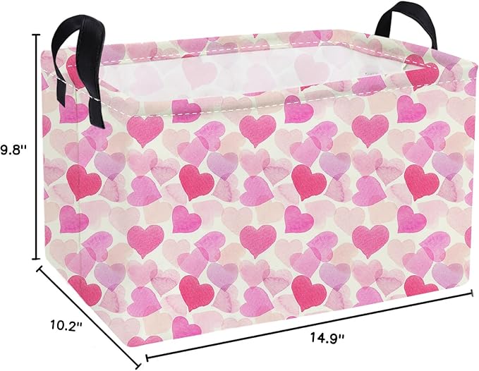 Essme Rectangular Heart Basket Cute Storage Box,Heart Storage Bins Organizer with Handles for Girls Room Decor,Basket,Shelf Basket.(Color Hearts)