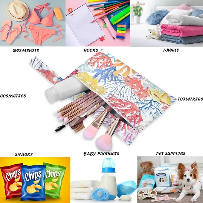 visesunny Colorful Coral Thick 2Pcs Wet Bag with Zippered Pockets Washable Reusable Roomy for Travel,Beach,Pool,Daycare,Stroller,Diapers,Dirty Gym Clothes, Wet Swimsuits, Toiletries