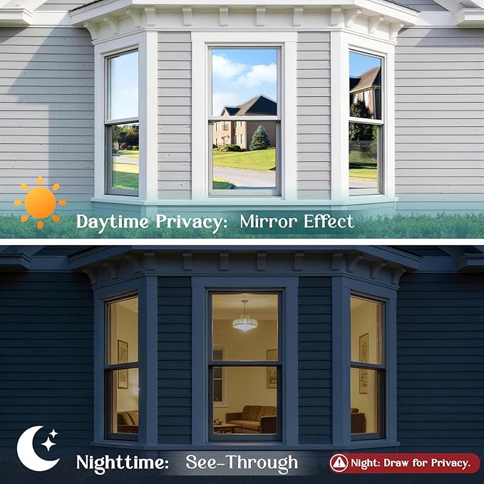 Haton Window Privacy Film One Way Window Tint for Home, Sun UV Blocking Heat Control Reflective Mirror Film, No Glue Static Cling See Out Not in Glass Door Covering, Blue Silver, 17.5" x 157.4"