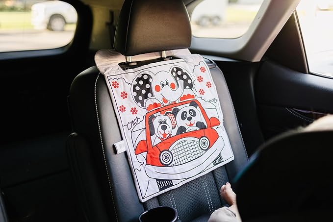 Car Toys for Babies - Infant Car Seat Toy with High Contrast Colors, Reversible Design, Baby Safe Mirror and Storage Pocket - Easy to Attach and Clean, Infant Carseat Toy