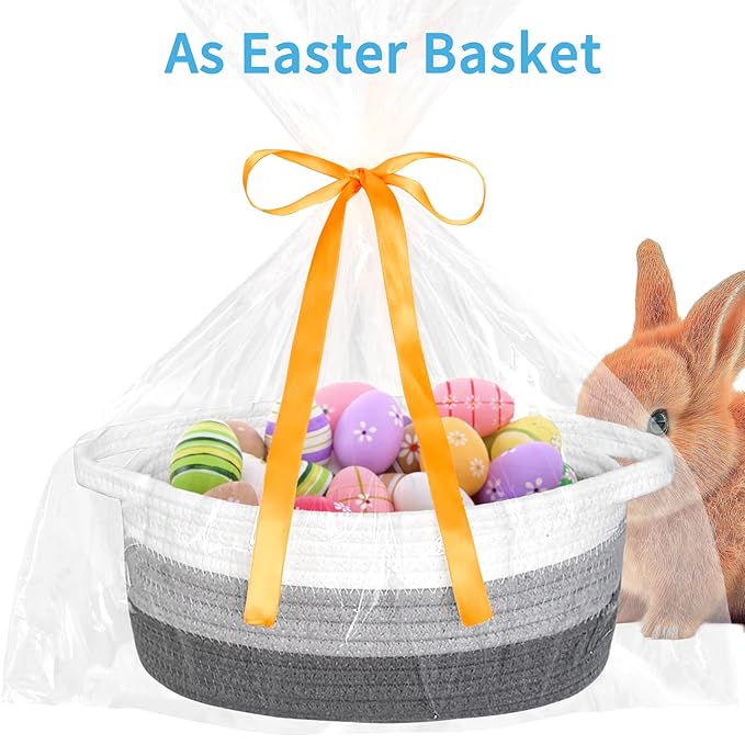 ABenkle Small Basket with Gift Bags and Ribbons, Empty Gift Baskets for Mother's Day, Decorative Boho Rope Woven Nursery Storage Organizer Toy Baskets with Handle for Baby Showers, 12"X 8" X 5"