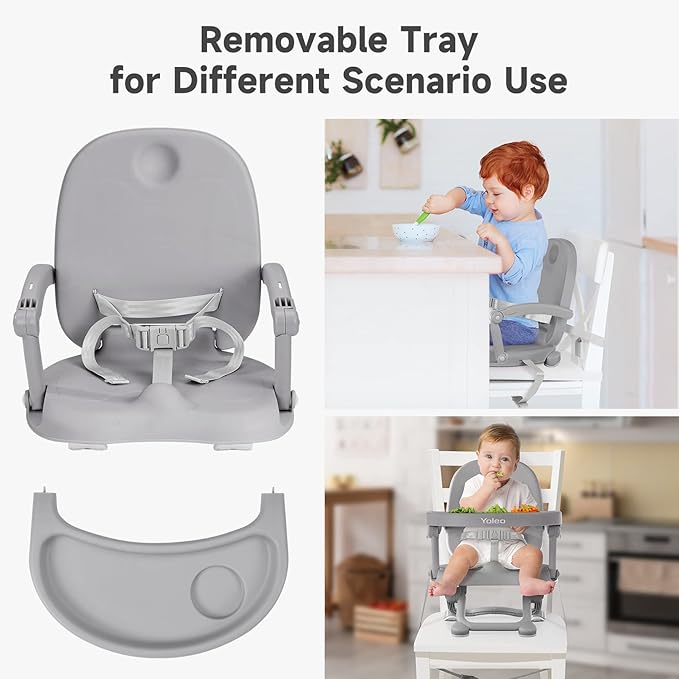YOLEO Baby High Chair Booster Seat for Dining Table, Foldable High Chairs with Adjustable Heights, Travel Booster Seat with Removable Tray