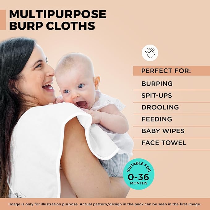 KiddyStar 5-Pack Organic Cotton Burp Cloths – Large, Ultra-Soft 3-Layer Towels for Burping, Shoulder & Hand Use, Highly Absorbent
