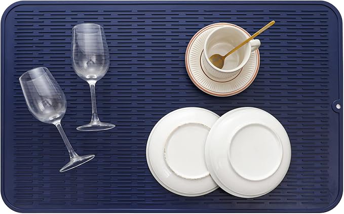 MicoYang Silicone Dish Drying Mat for Multiple Usage,Easy clean,Eco-friendly,Heat-resistant Silicone Mat for Kitchen Counter or Sink,Refrigerator or Drawer Liner Navy Blue 3XL 28 inches x 18 inches