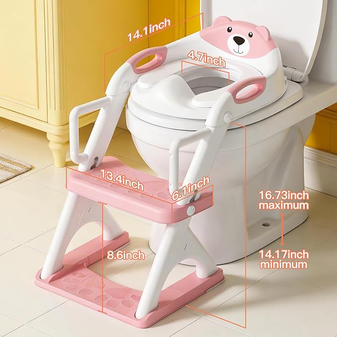 Potty Training Seat, SKYROKU Upgrade Toddler Toilet Seat for Kids Boys Girls,2 in 1 Potty Training Toilet,Splash Guard Anti-Slip Pad Step Stool,New Sector-Shape Stabilized (8899Pro-Pink, Classic)