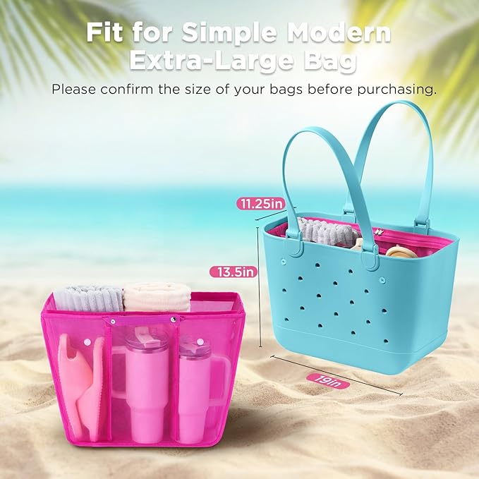 OUTXE Beach Bag Organizer Inserts Compatible with Extra Large Simple Modern Bag Accessories, Lightweight Mesh Insert Divider Pouch for XL Simple Modern Bag, Beach Tote Bag Insert for Organizing