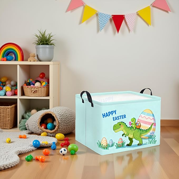 TIBAOLOVER Rectangular Easter Basket for Home Kitchen Baby Girls Basket Cute Storage Bin Organizer Shelf Book Room Decor(Cute Dinosaur)