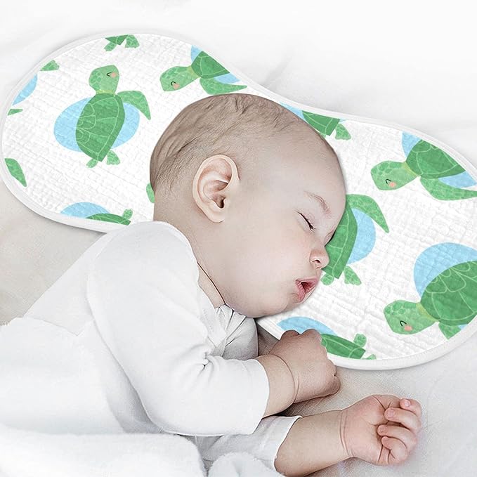Muslin Baby Burp Cloths Set of 2, Soft Absorbent Sea Turtle Muslin Washcloths, Bibs, Face Towel for Newborn Boys Girls, 22 x 11 Inch