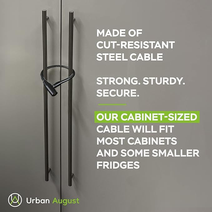 Urban August Child-Proof Refrigerator Lock for Kids & Adults - Lock for French Door Fridge and Cabinet (Small, Black - 2 Pack)