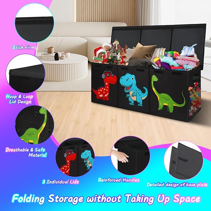 Mabahoo Extra Large Toy Box Chest, Collapsible Storage Organizer with Lids, Sturdy Dinosaur Toybox for Boys Girls, 40"x16"x16" Kids Storage Bin Box Baskets for Living Room, Playroom, Bedroom, Nursery