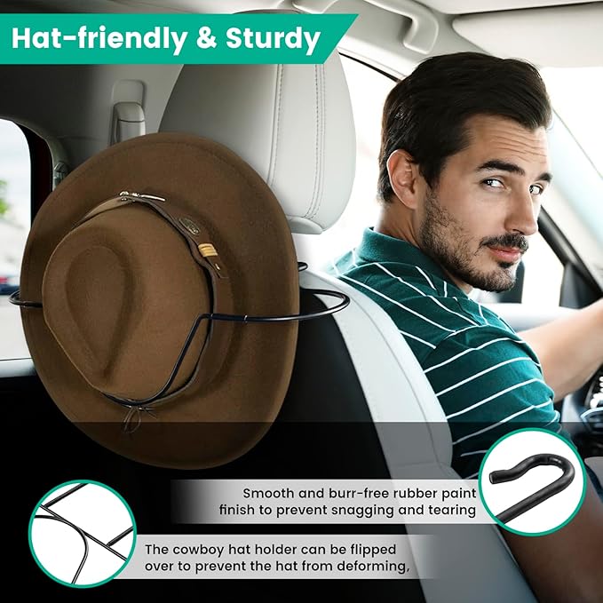 Folding Design Hat Rack For Car, Cowboy Hat Holder For Truck SUV Car(keep Hat Shape), Automotive Seat Back Hard Hat Holder Car Clothes Hanger, Cowboy Hat Organizer for Automotive Travel