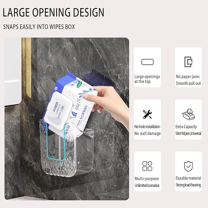 Kitchen Wipes Storage Box,2025 No Punching Wall Flushable Wipes Holder for Bathroom - Wipes Container，Smart Organization for Effortless Cleaning(1PCS)