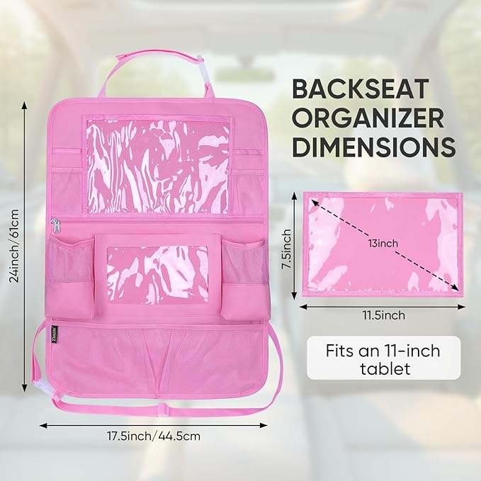 BALEINE Backseat Car Organizer, Back Seat Car Organizers and Storage, Kick Mats Back Seat Protector, Travel Accessories for Most Automotive (2 Pack, Pink)