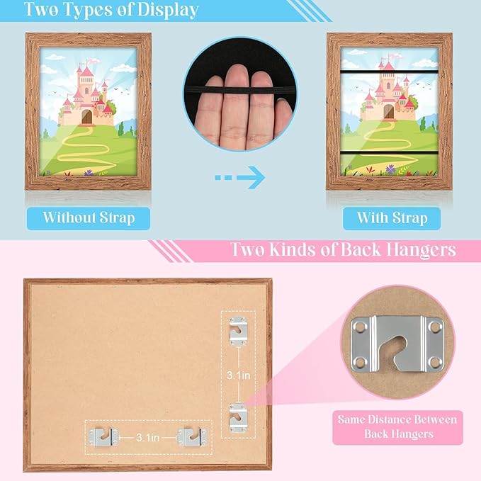GULETHUN [2-Pack] Kids Art Frames, 9x12 Front Opening Kids Artwork Frames Changeable, Dark Wood Grain Artwork Display Storage Frame for Wall, Holds 50 Pcs, for 3D Picture, Crafts, Children Drawing