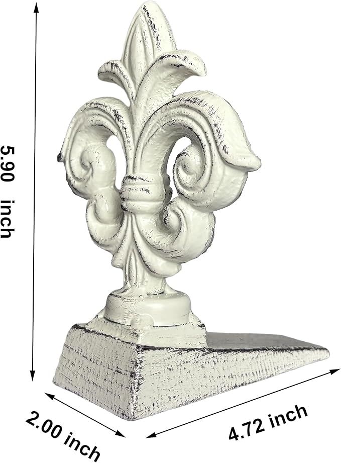 Door Stoppers for Bottom of Door Cast Iron Decorative Door Stop Wedge Metal Doorstops (Retro White)