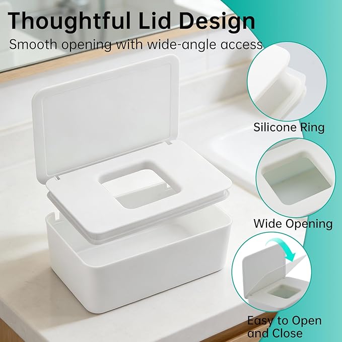 2 Pack Wipes Dispenser Compatible with Cottonelle Refill Pack, Flushable Wet Wipes Container, Wipe Holder with Lid to Keep Wipes Fresh, Refillable Wipe Case, Dust-Proof & Non-Slip