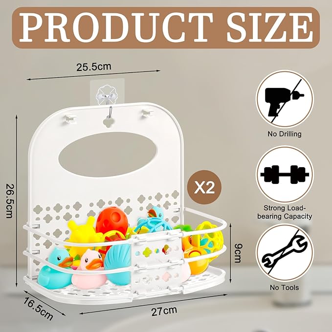 Yungyan 2 Pcs Bath Toy Storage Holder Foldable Bath Toy Organizer Large Capacity Bathtub Storage Shower Caddy for Toddlers Bedroom Bathroom Accessories
