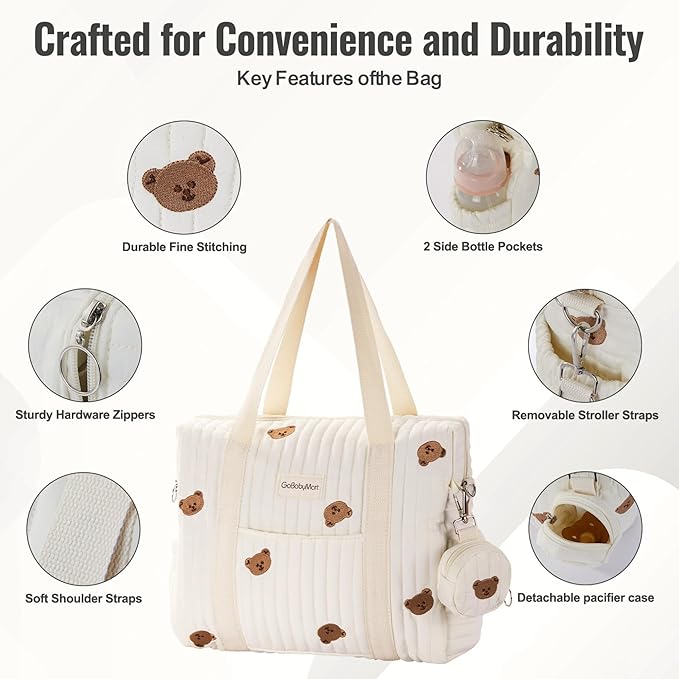 GOBABYMART 3pc Diaper Bag Tote Set, Hospital Bag for Labor & Delivery, Maternity Travel Bag with Changing Pad & Pacifier Case