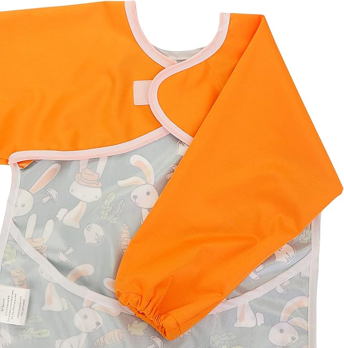 Hi Sprout Infant Toddler Baby Waterproof Sleeved Bib, Bib with Sleeves&Pocket, 6-24 Months