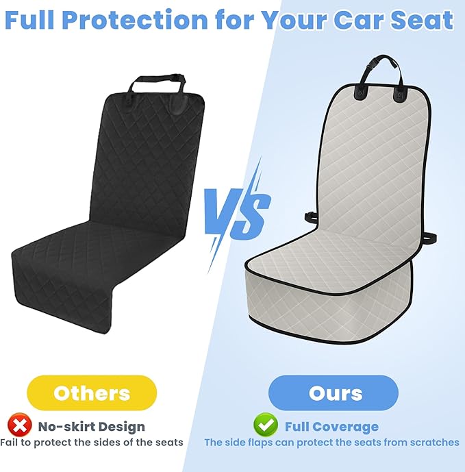 ELONGRIVER Dog Car Seat Covers, Waterproof Front Seat Cover for Dogs, Scratch-Proof, Nonslip Pet Passenger Seat Cover Protector, Universal Fit for Cars Trucks SUVs (Beige, Large Size)