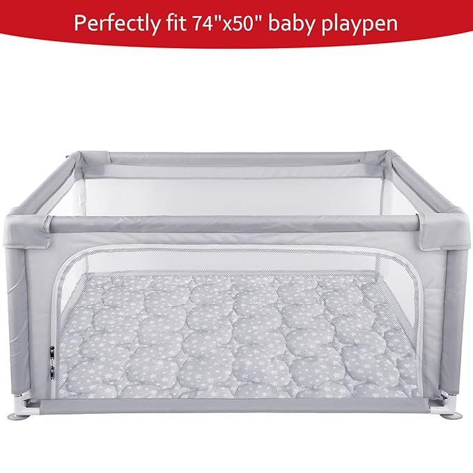 Moonsea Baby Play Mat 74"x50" Playpen Mat Thick Ultra Soft Playpen Mat for Playing or Crawling, One-Piece Crawling Mat Non Slip Padded Baby Playmat for Floor 74x50 Inches, Grey with Star