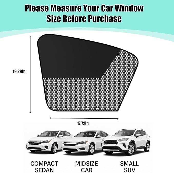 Car Window Shades, 2 Pack Magnetic Half Blackout & Half See-Through Car Sun Shade Side Window, Front Window Shade Block Heat UV Rays Glare for Driver Passenger