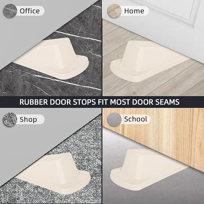 4 Pack Premium Rubber Door Stoppers Wedge, Door Stops for Carpet Heavy Duty Door, for Bottom of Door on Tile, Concrete, Carpet, Wooden Floor (White)
