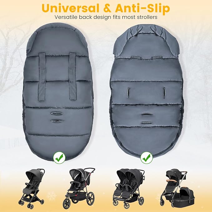 Orzbow Universal Stroller Footmuff, Winter Baby Stroller Bunting Bag, Warm Coral Fleece Stroller Sleeping Bag for Cold Weather, Waterproof & Windproof, Baby Winter Must Have, Grey