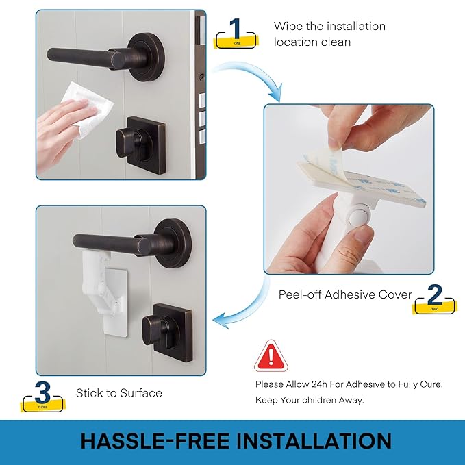 FYY Child Proof Door Lever Lock - 3Pack Baby Proofing Door Locks for Kids Safety, 3M Adhesive Door Handle Lock Prevent Toddlers from Opening Doors, Adjustable Cabinet Locks Baby Safety Products