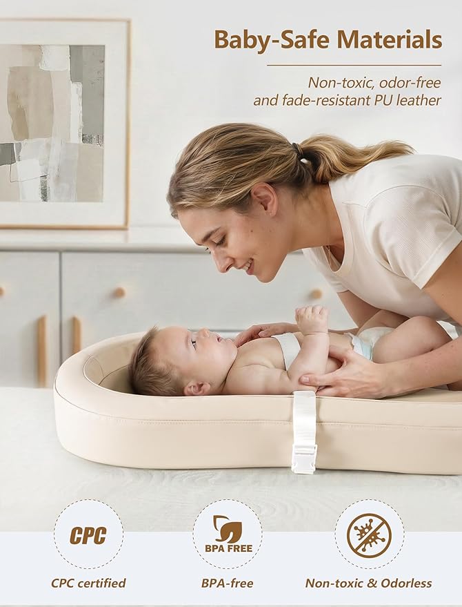 Wipeable Baby Changing Pad, Changing Pad Babies for Dresser Waterproof Standard Size in 30.7” * 15.7” for Diaper Changing on Table (Oatmeal)