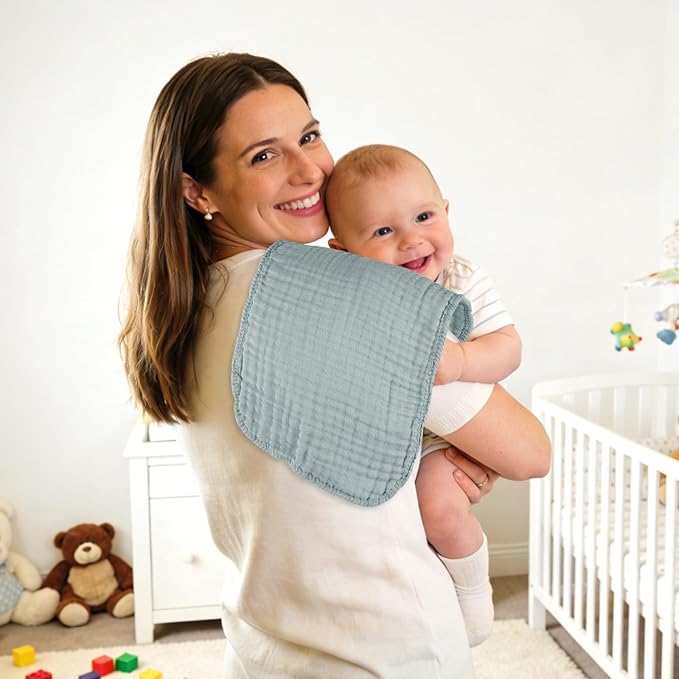 Muslin Burp Cloths Soft and Breathable Burp Cloths Baby boy 6 Pack 10x20 inches It is a Must-Newborn Essentials and Baby Essentials (6, Blue-Green)