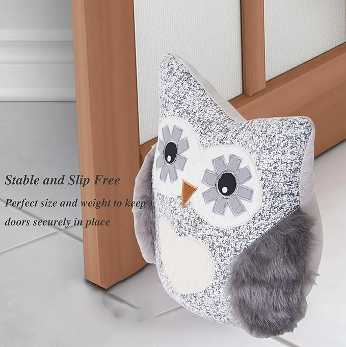 Cute Decorative Door Stopper for Bottom of Door and Inside Door Decorative.Soft and Weighted Door Stop to Keep Door Open for Home and Office(Owl)