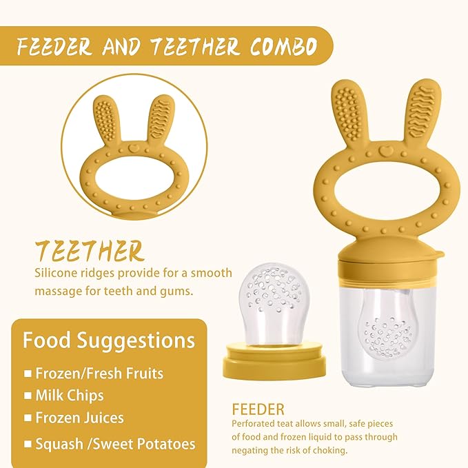 Baby Breastmilk Popsicle Molds & Baby Fruit Feeder (2 Pack), Baby Food Freezer Tray Storage Containers, Silicone Teething Pacifier Feeder and Teether for Babies,Baby Feeder - Yellow