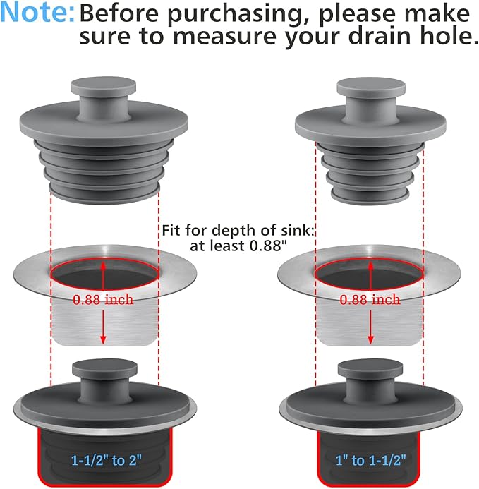 Aluvor Bathtub Stopper 2pcs Sink Stopper Tub Plug Bathroom Shower Drain Plug Silicone Bathtub Drain Plug Tub Drain Stopper Washbasin
