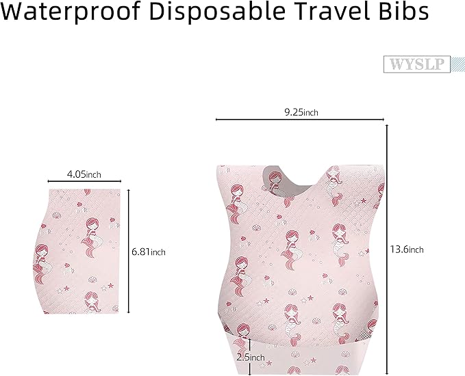 Baby Disposable Bibs Travel Feeding Bib 25pcs - Leakproof Liner, Food Catcher Pocket for 6-18 Months Babies Toddlers
