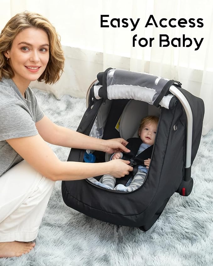 Waterproof Baby Car Seat Cover, Warm Carseat Cover for Cold Weather, Infant Car Seat Canopy with 2 Breathable Vents, 3D Mink Dot Baby Carrier Cover for Boys & Girls
