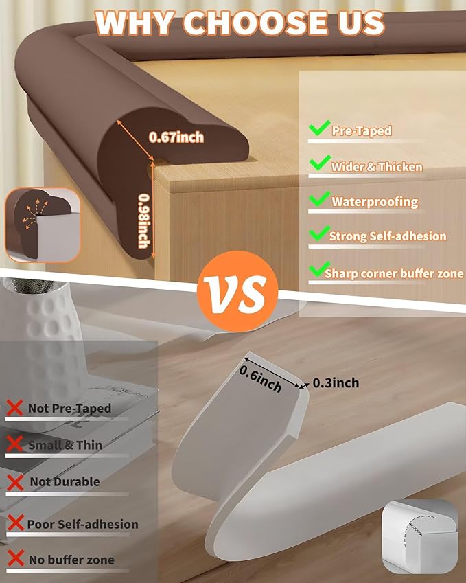 QYV Edge Protector for Baby Proofing, 6.6FT 0.67’’Th L-Shape Air Buffering Soft NBR Rubber Foam Furniture Edge Bumper Guards with 6 Corners, Pre-Taped, Thick Table Bumper Guard for Babies (Coffee)