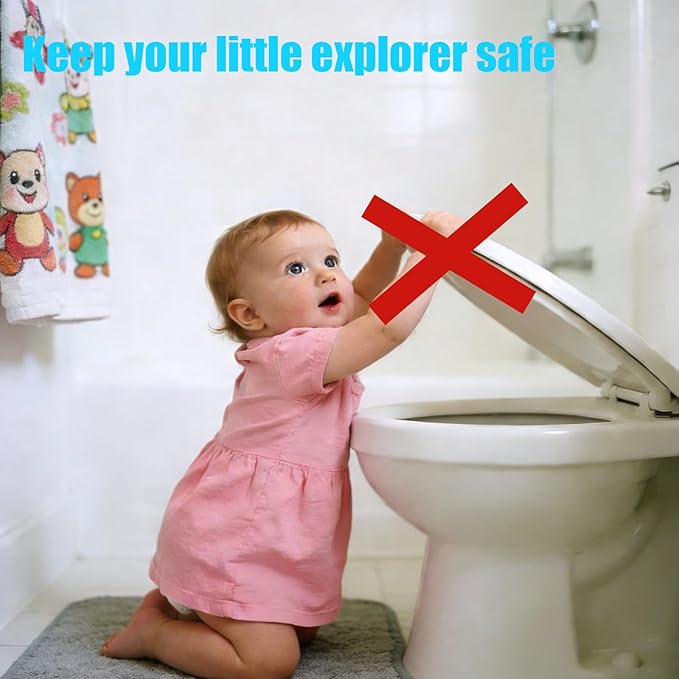 2-Pack Toilet Locks Baby Proof - No-Drill Adhesive Toilet Seats Lock Toilet Lid Lock - Easy Installation Fits Most Standard Toilets