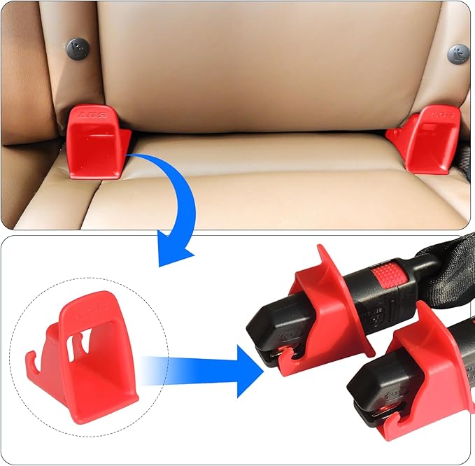 ISOFIX Interface Belt Latch Guide, 4Pcs Red Car Seat ISOFIX Interface Buckle Fixed Guide Groove Car Seat Bracket Connector (4Pcs Red)