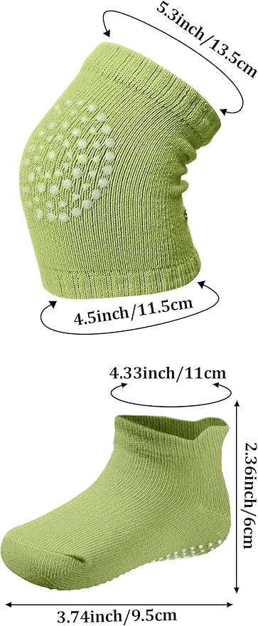 10 Pairs Baby Crawling Anti Slip Knee Pads and Anti Slip Baby Socks Set Unisex Toddler Knee Protectors Non Slip Ankle Socks